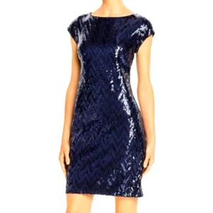 NWT Eliza J Sequin Zig Zag Navy Mini Dress Size 12